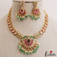 Gorgeous Floral Geometric Motifs Jadau Necklace With Green Bead Drops NC3099