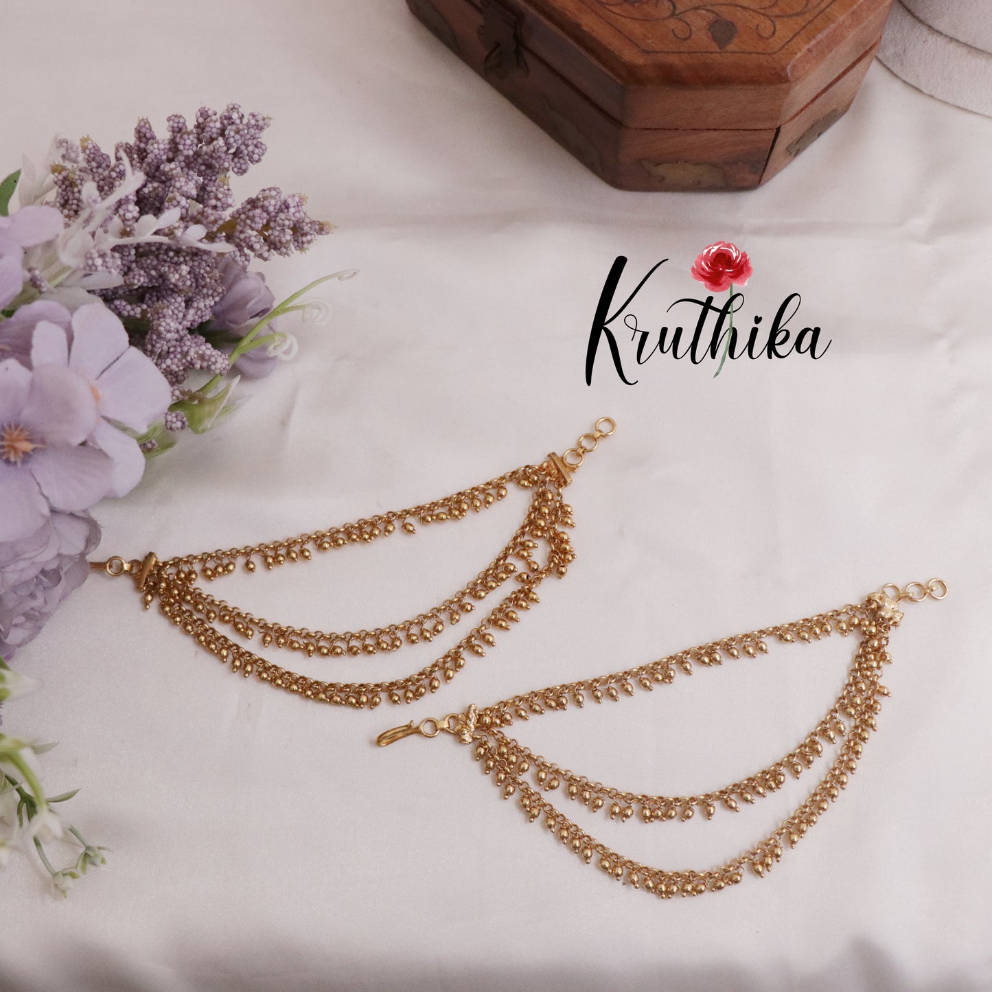 Golden Three Layer Pearls Earchains EC28