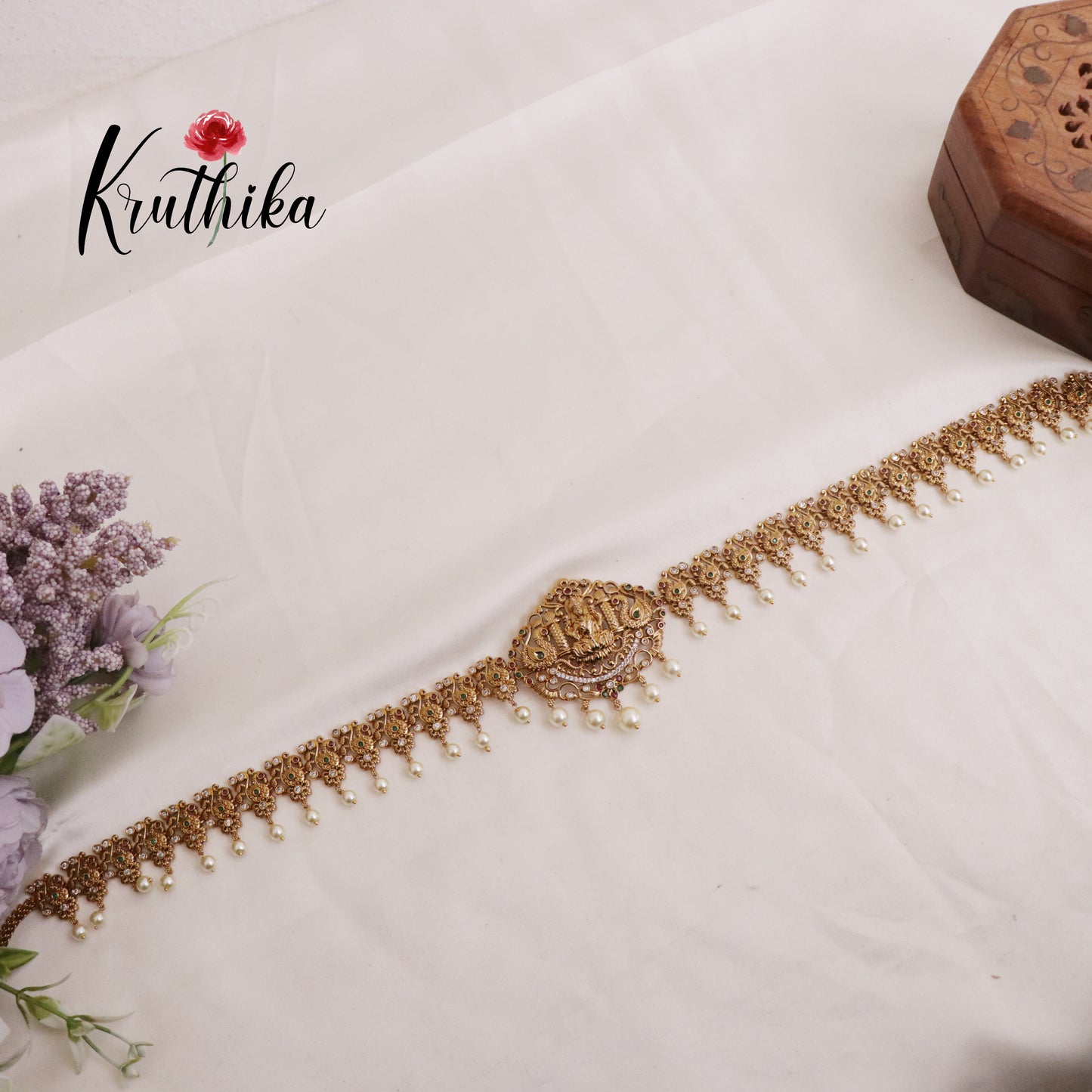 Elegant Temple Lakshmi Hip Chains with Pearls Drops V299