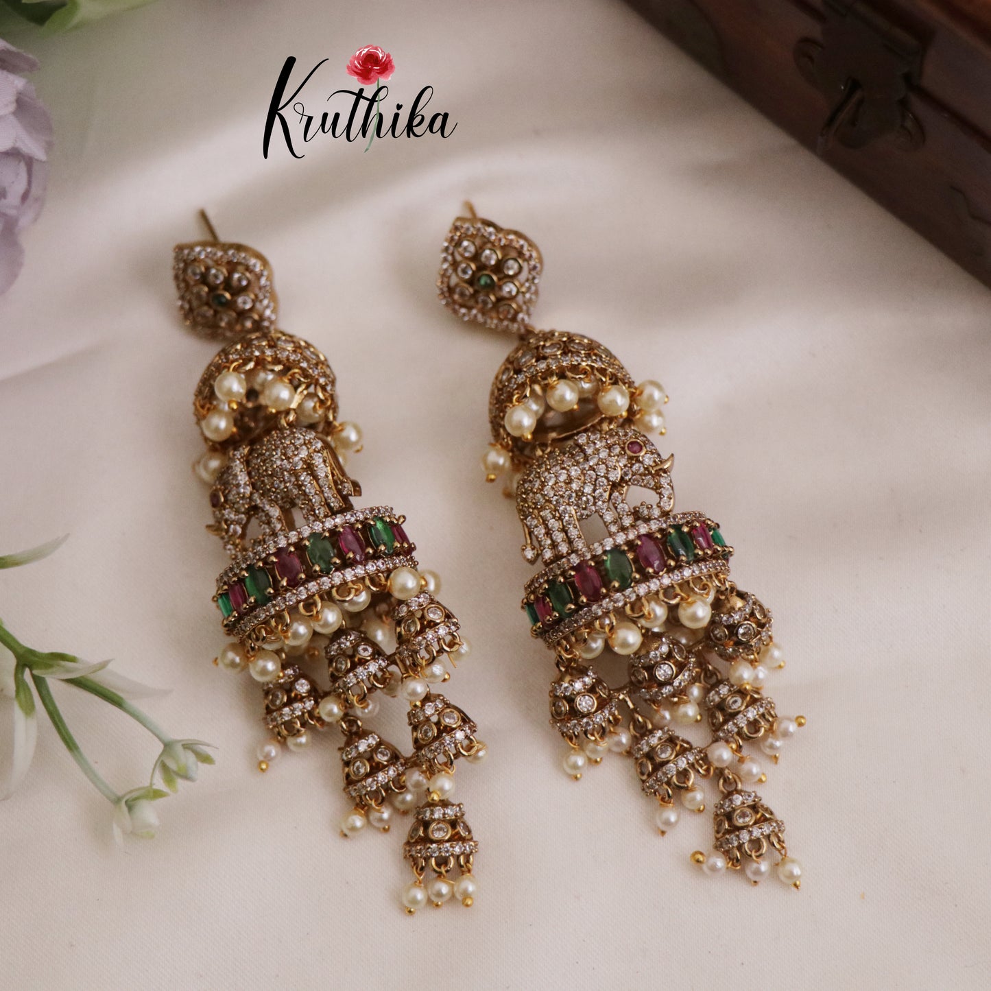 Grand AD Elephant Design with Pearl Beads E519 (Available in 4 Colors)