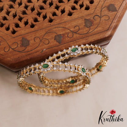 Sparkling Floral Diamond-Finish Gold-Tone CZ Bangles B548 (Set of 2)|(Available In 2 Colors)