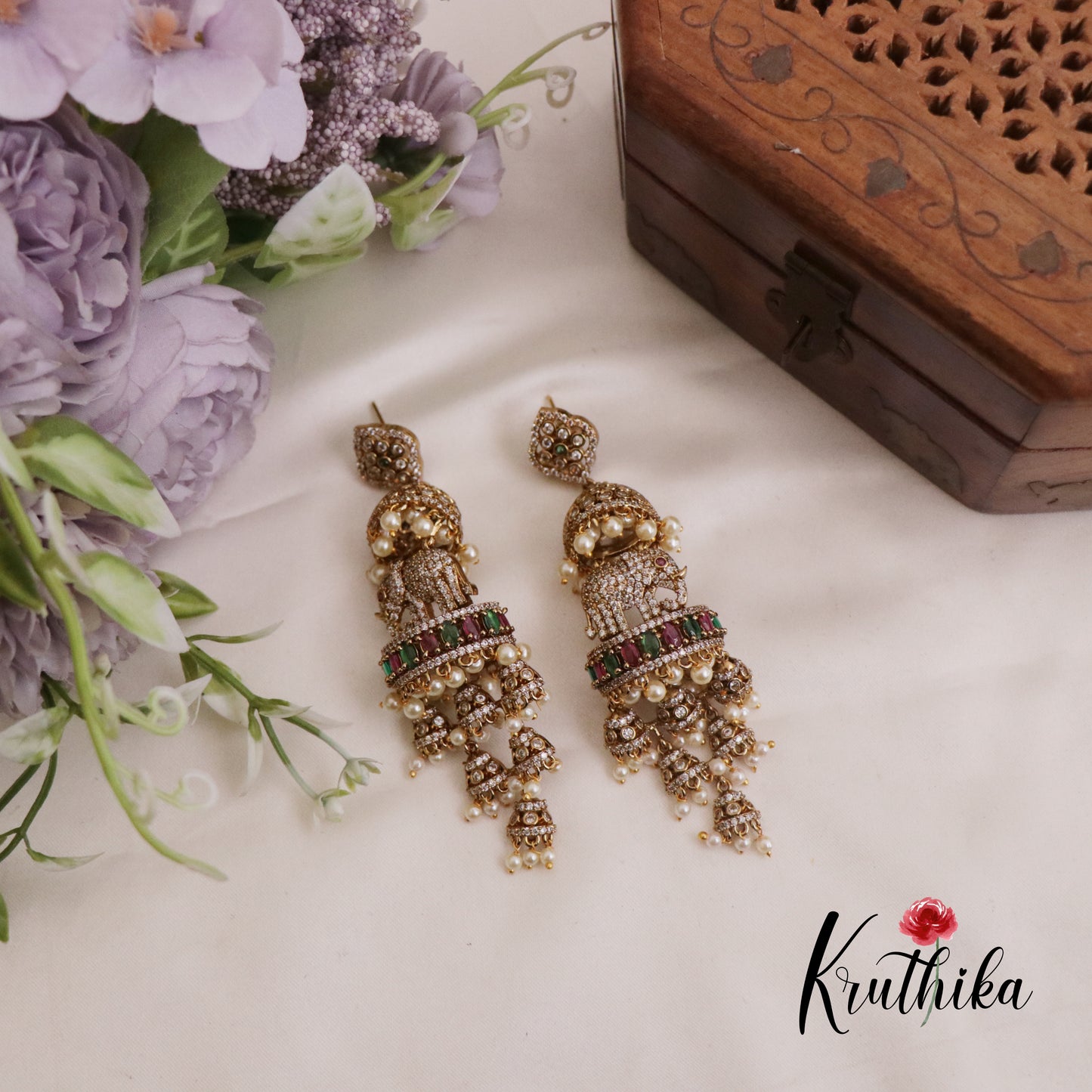 Grand AD Elephant Design with Pearl Beads E519 (Available in 4 Colors)