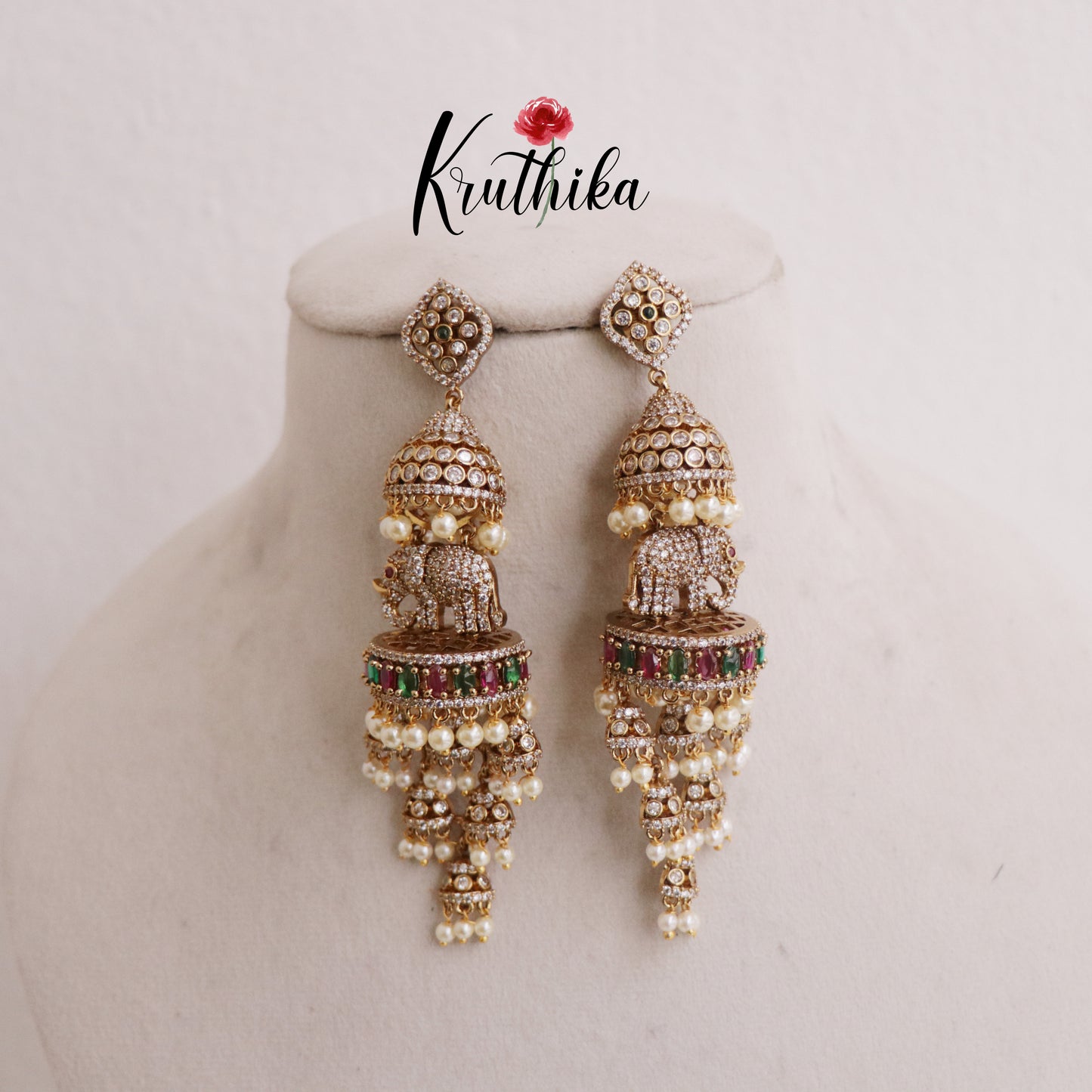 Grand AD Elephant Design with Pearl Beads E519 (Available in 4 Colors)