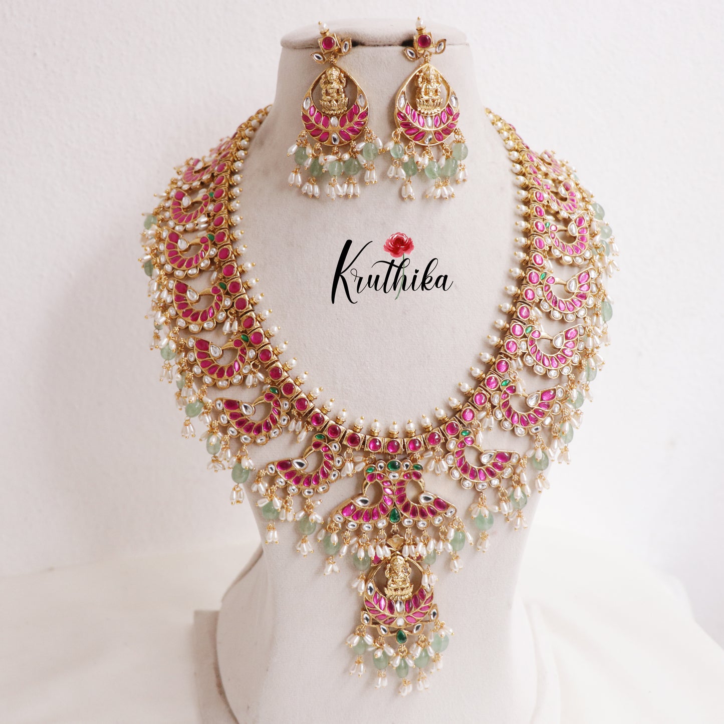 Royal Jadau Lakshmi Peacock Guttapusalu Haaram LH1996