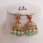 Trendy Coral  Elephant Jhumkas with Green Beads Drops E736