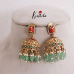 Trendy Coral  Elephant Jhumkas with Green Beads Drops E736