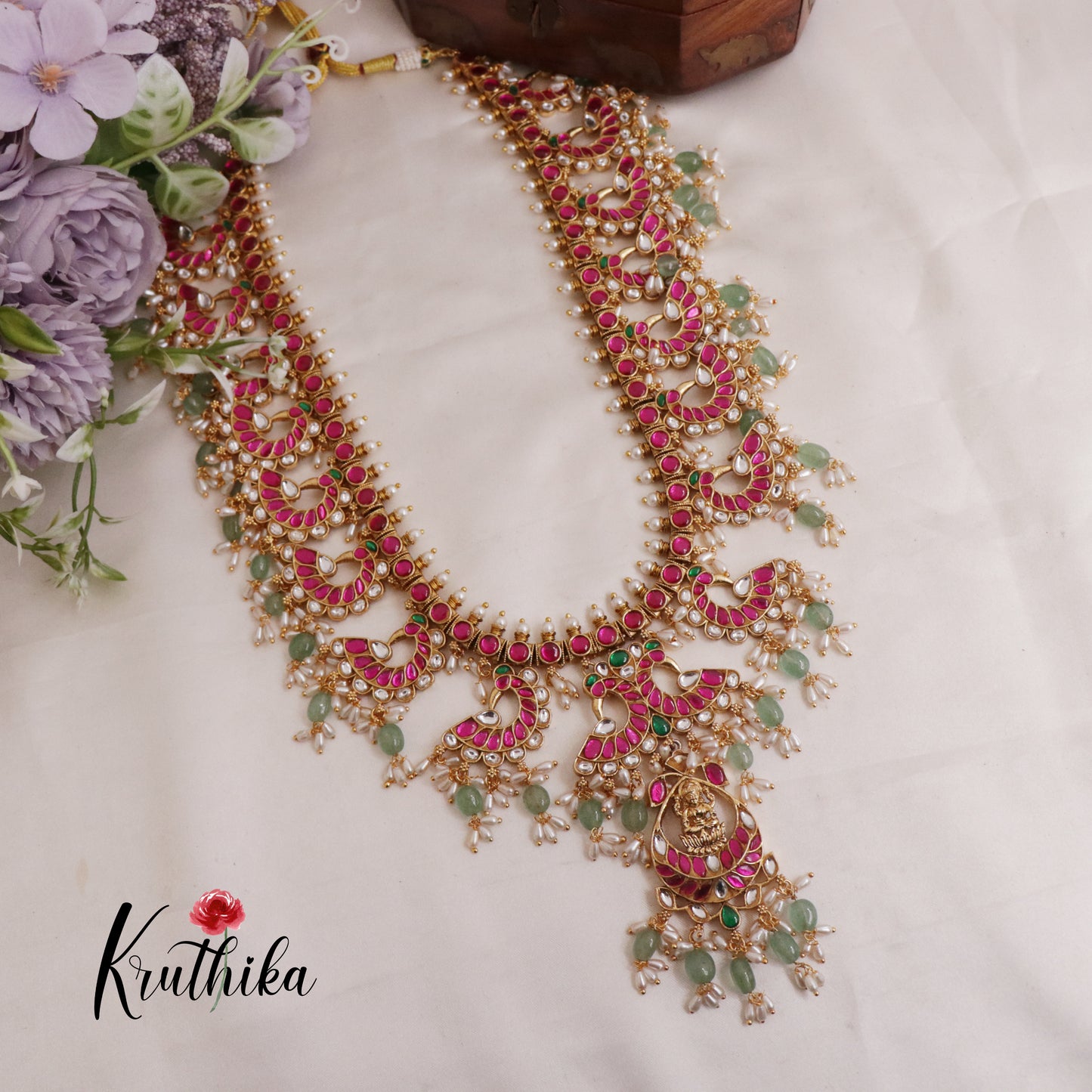 Royal Jadau Lakshmi Peacock Guttapusalu Haaram LH1996