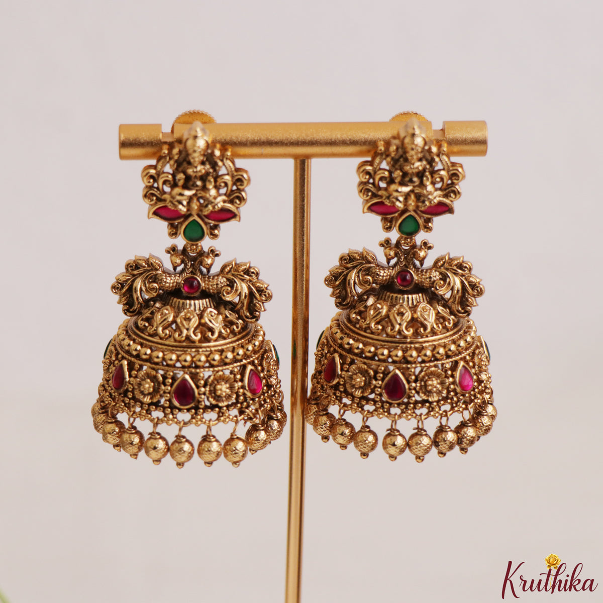 Premium Nagas Elephant Jadau Jhumkas with golden beads E1247