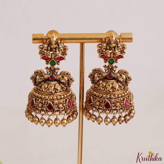 Premium Nagas Elephant Jadau Jhumkas with golden beads E1247