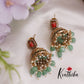 Trendy Coral  Elephant Jhumkas with Green Beads Drops E736