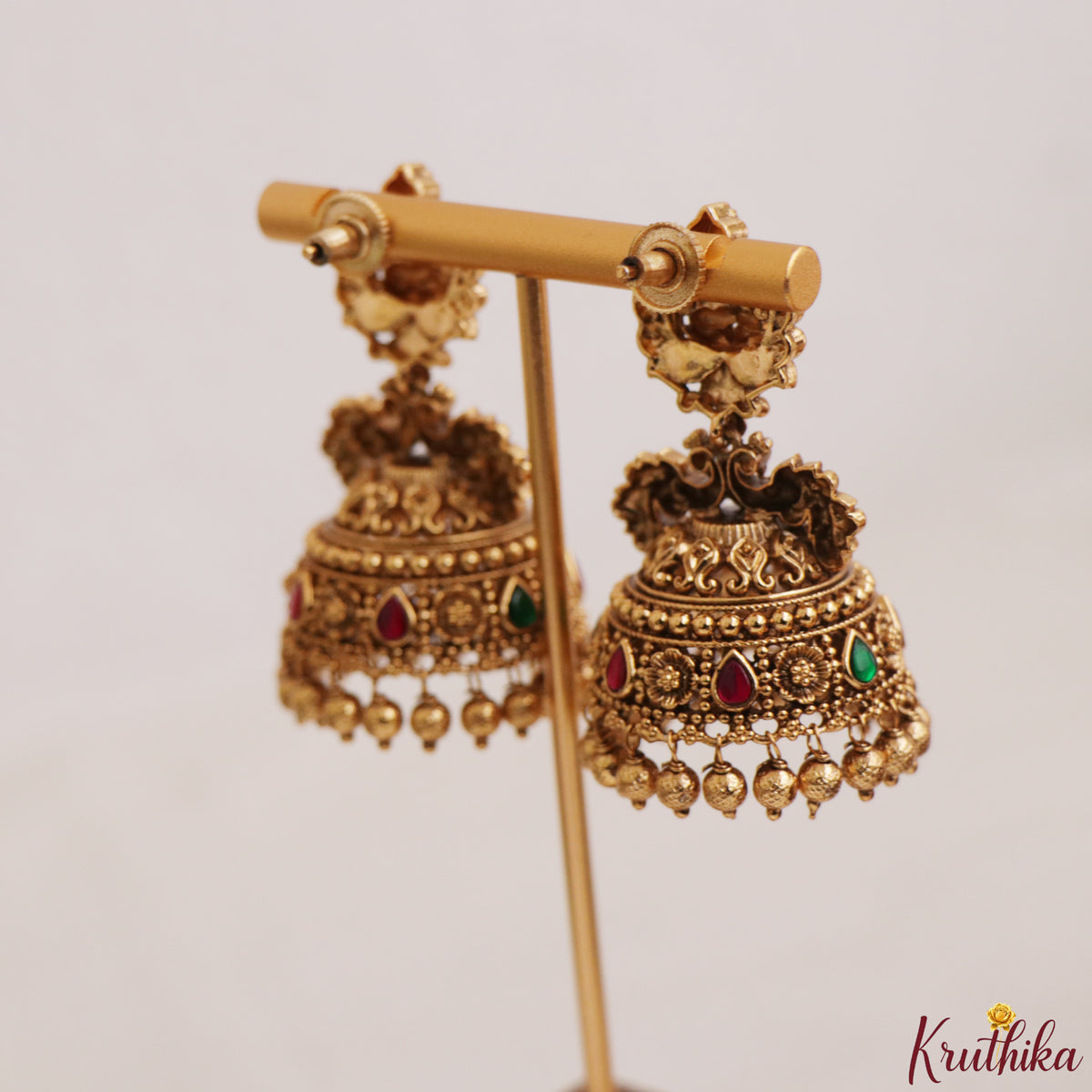 Premium Nagas Elephant Jadau Jhumkas with golden beads E1247