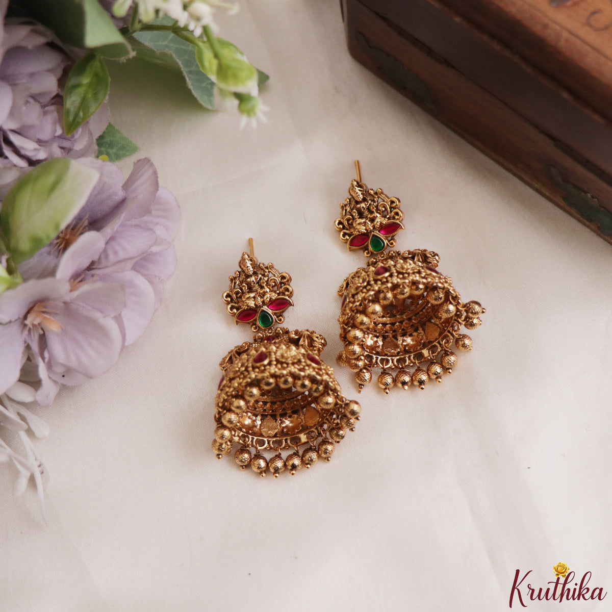 Premium Nagas Elephant Jadau Jhumkas with golden beads E1247