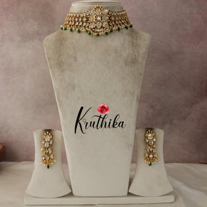 Beautiful AD Kundan Chocker with Green Beads NC1674