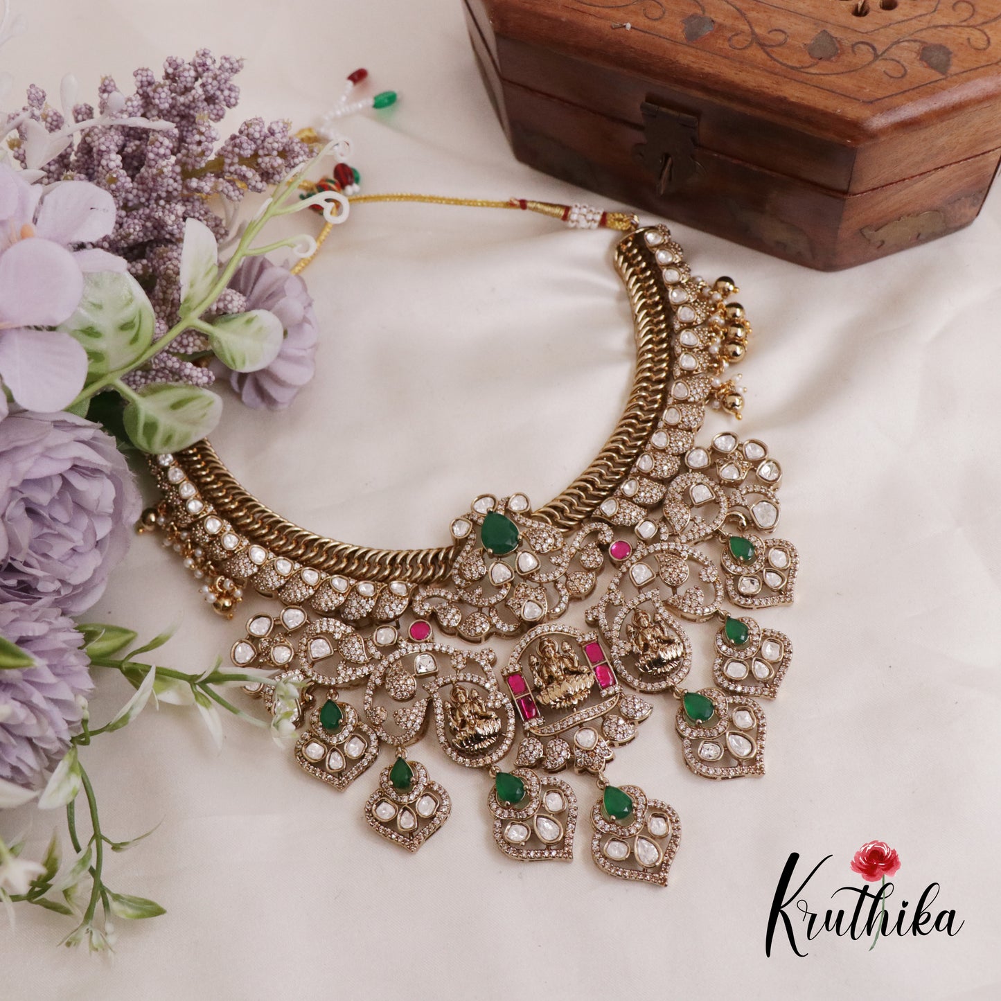 Royal moissanaite Kundan Jadau Lakshmi Jalebi pattern Necklace NC2419