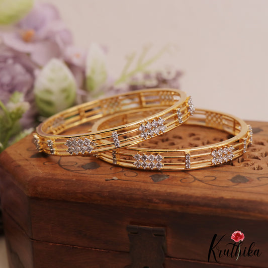 Elegant Diamond-Finish Gold-Tone CZ Bangles B550 (Set of 2)