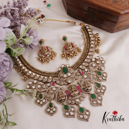 Royal moissanaite Kundan Jadau Lakshmi Jalebi pattern Necklace NC2419
