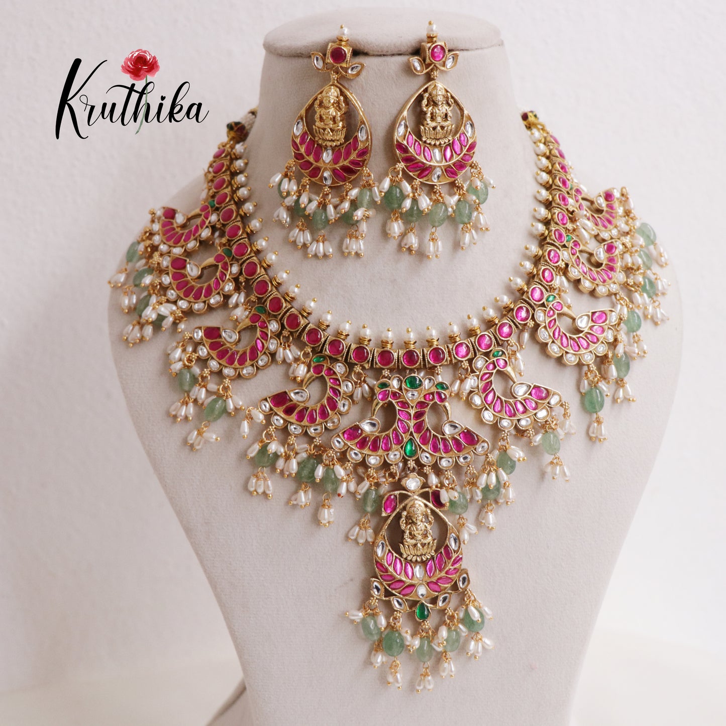 Royal Jadau Lakshmi Peacock Guttapusalu Necklace NC2426