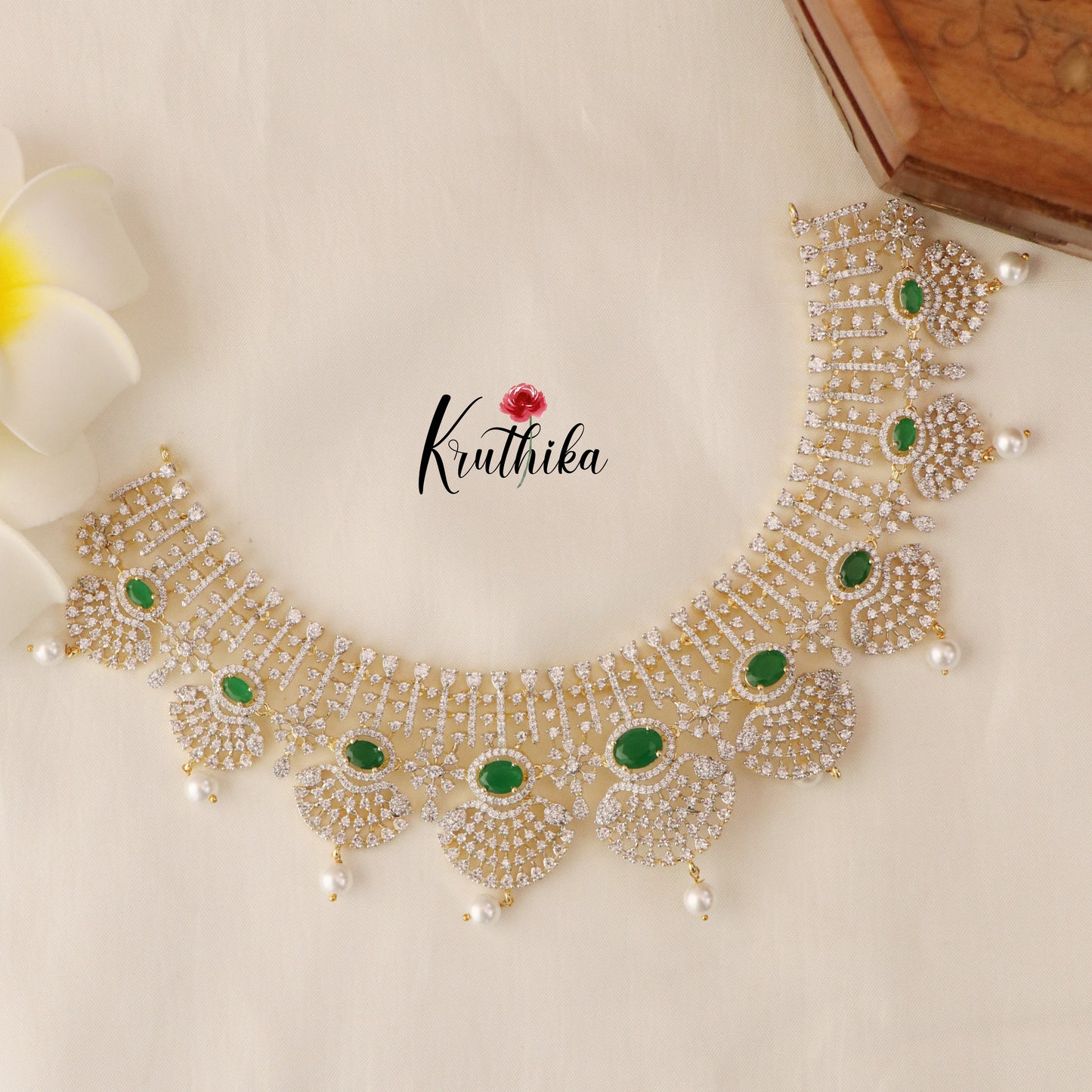 Beautiful AD/CZ Necklace-Green NC1259