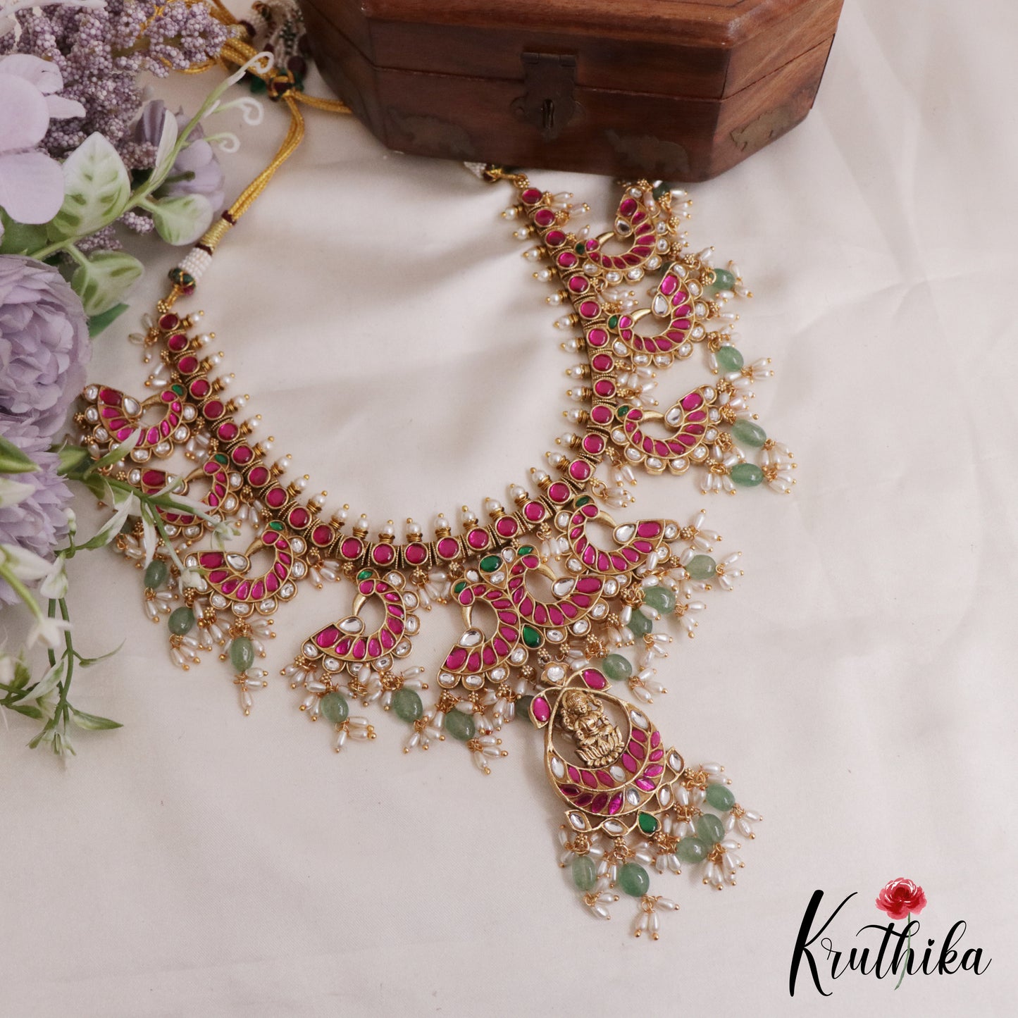 Royal Jadau Lakshmi Peacock Guttapusalu Necklace NC2426