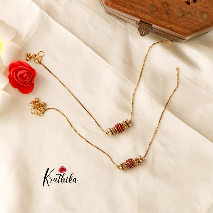 Pretty Antique Anklets with Red Stones -A20