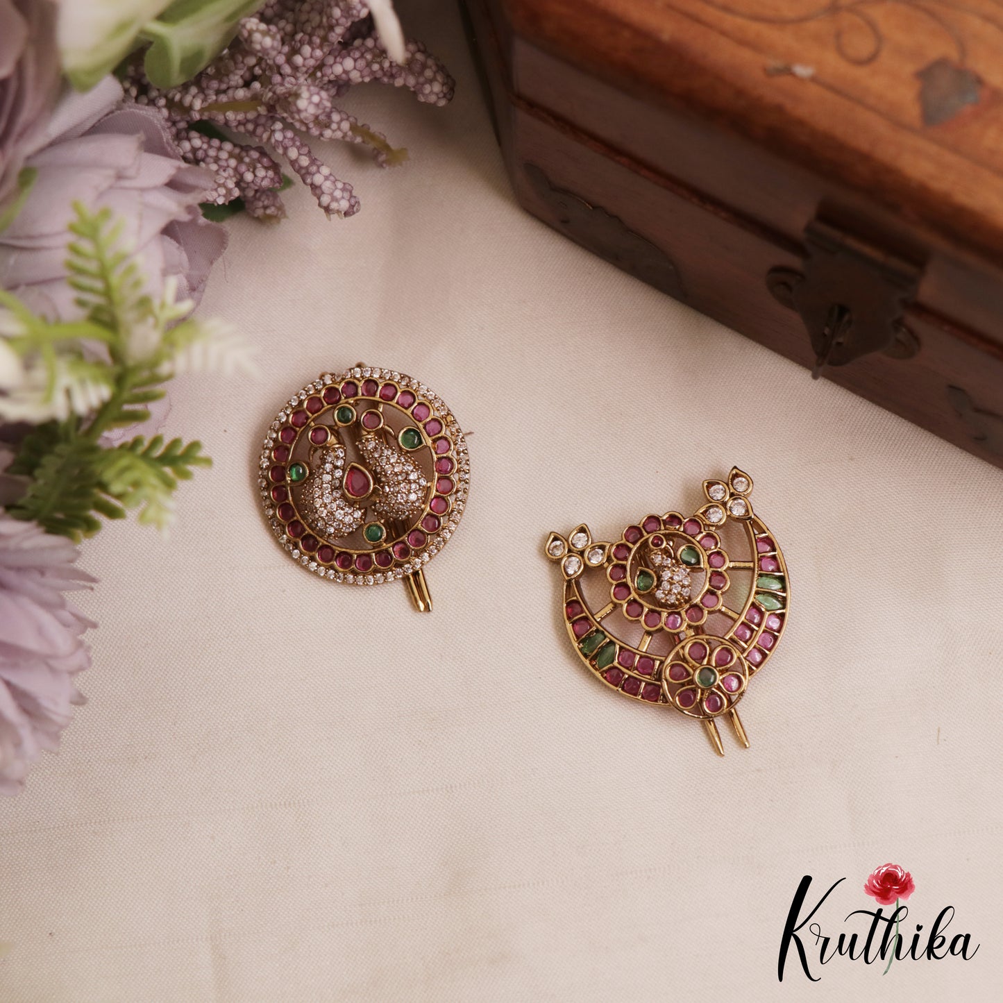 Elegant Peacock Motifs Gold-Tone Chandra Surya Kemp Hair Ornaments J396