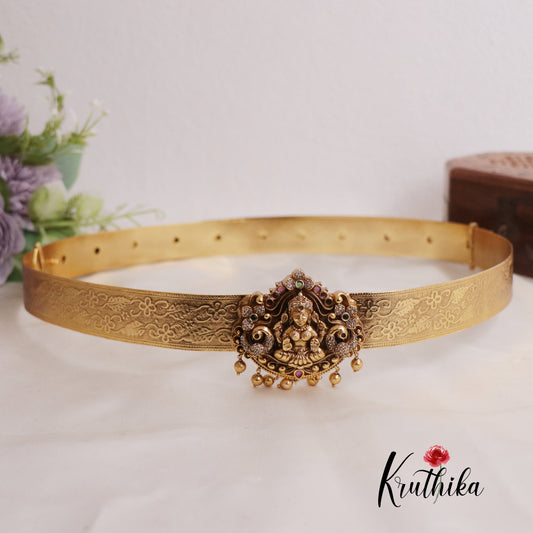 Premium Light Weight AD Lakshmi Peacock Hip Belt with Golden Beads Drops V301
