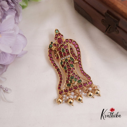 Beautiful Amman Meenakshi Kemp Pendant with Golden Beads Drops PS241