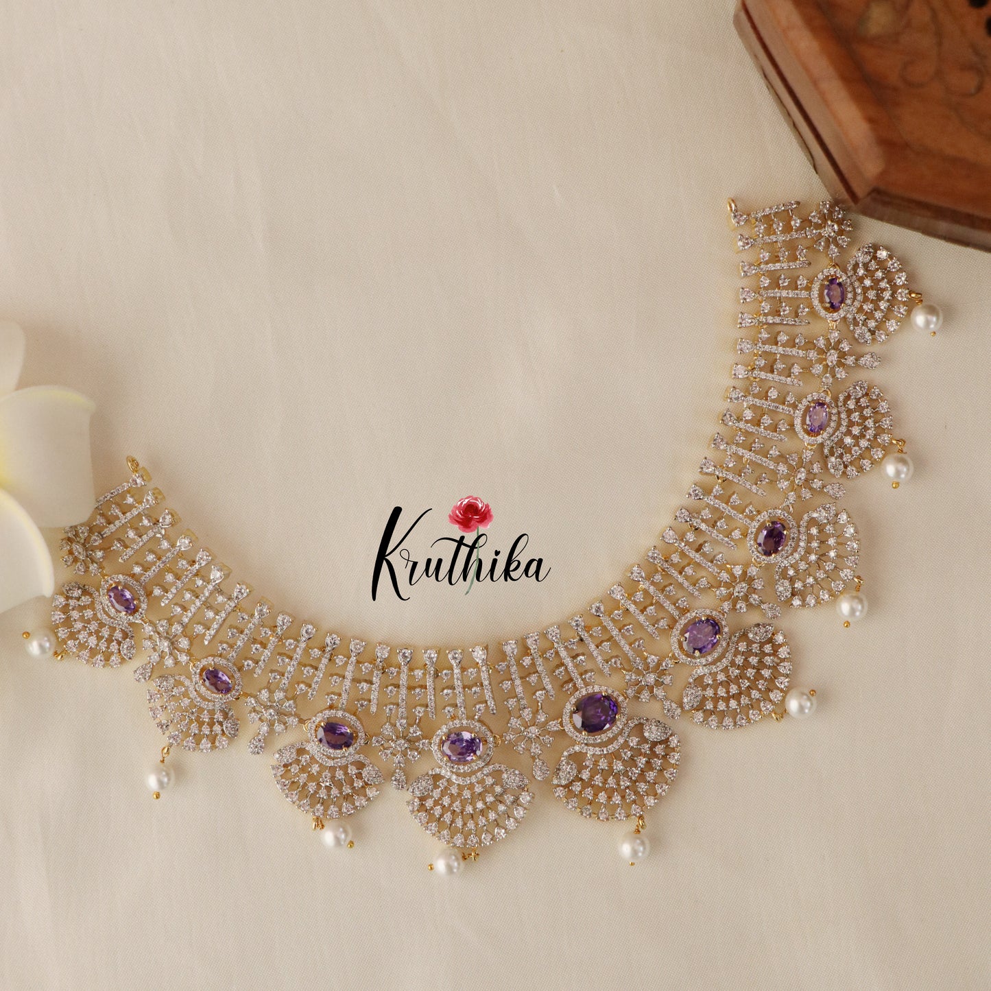 Beautiful AD/CZ Necklace-Purple NC1259