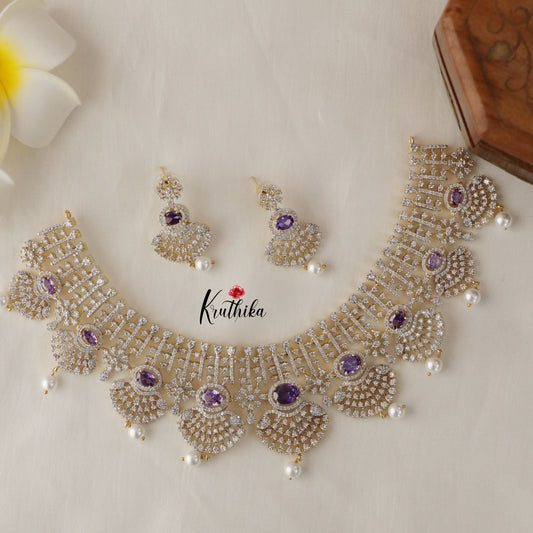 Beautiful AD/CZ Necklace-Purple NC1259
