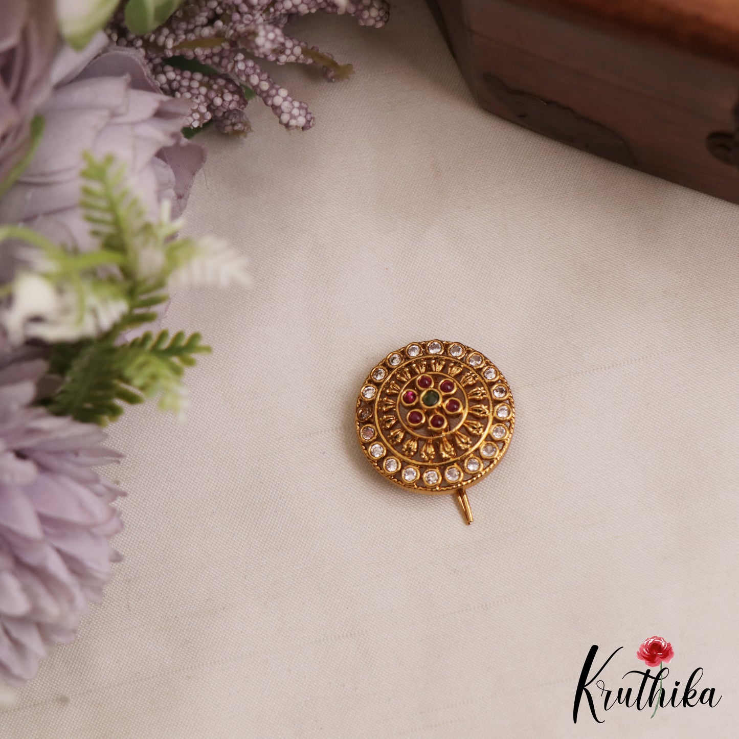 Elegant Floral Motifs Chandra Surya Jadau Hair Ornaments J398