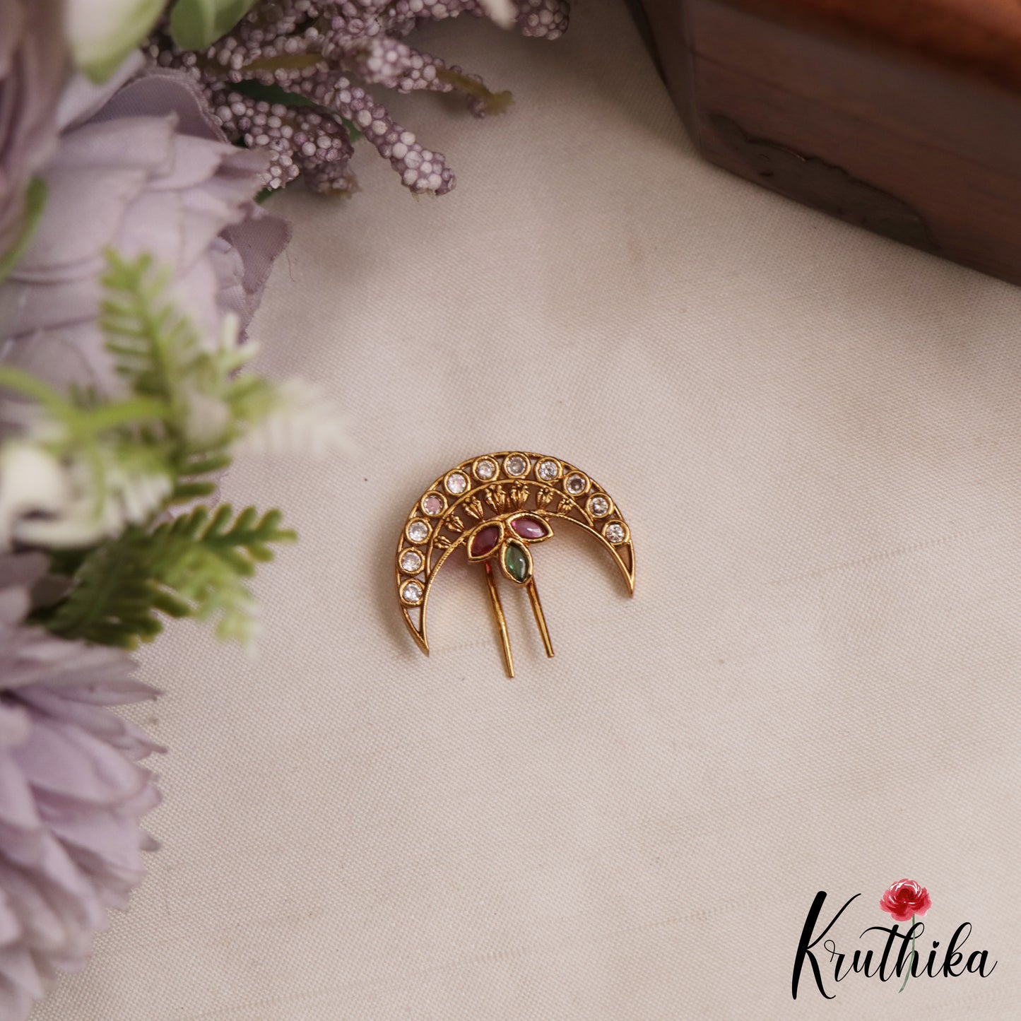 Elegant Floral Motifs Chandra Surya Jadau Hair Ornaments J398