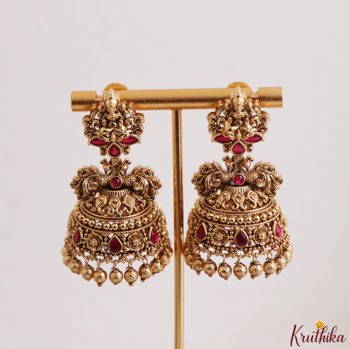 Premium Nagas Elephant Jadau Jhumkas with golden beads E1247