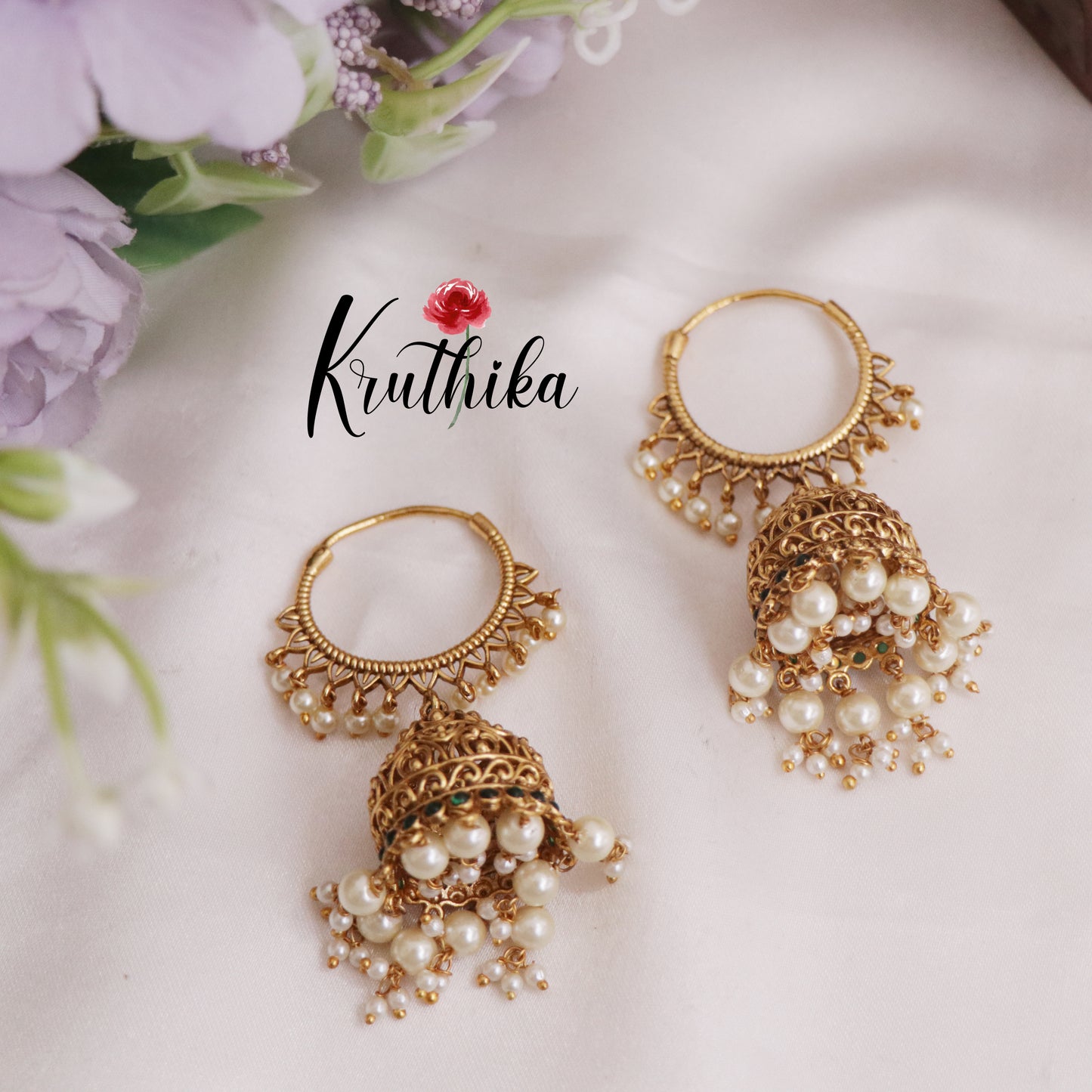 Simple Gold-Toned Bali Jhumka Earrings with Pearl Drops E730