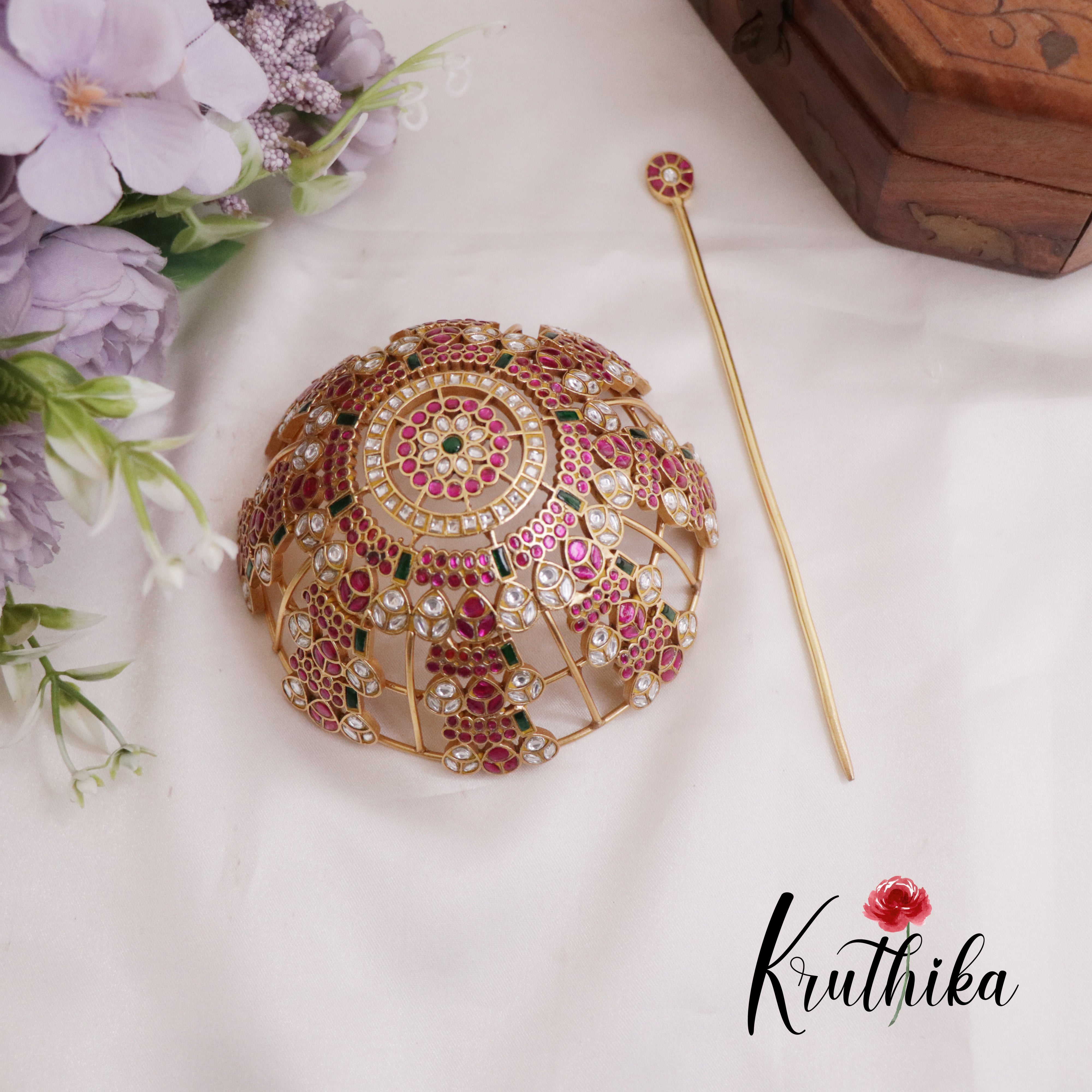 Royal Jadau Golden Hair Bun J243 – Kruthika Jewellery