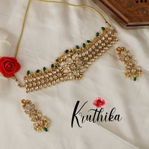 Beautiful AD Kundan Chocker with Green Beads NC1674