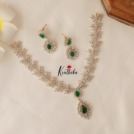 Pretty CZ/AD Necklace-Green NC1261