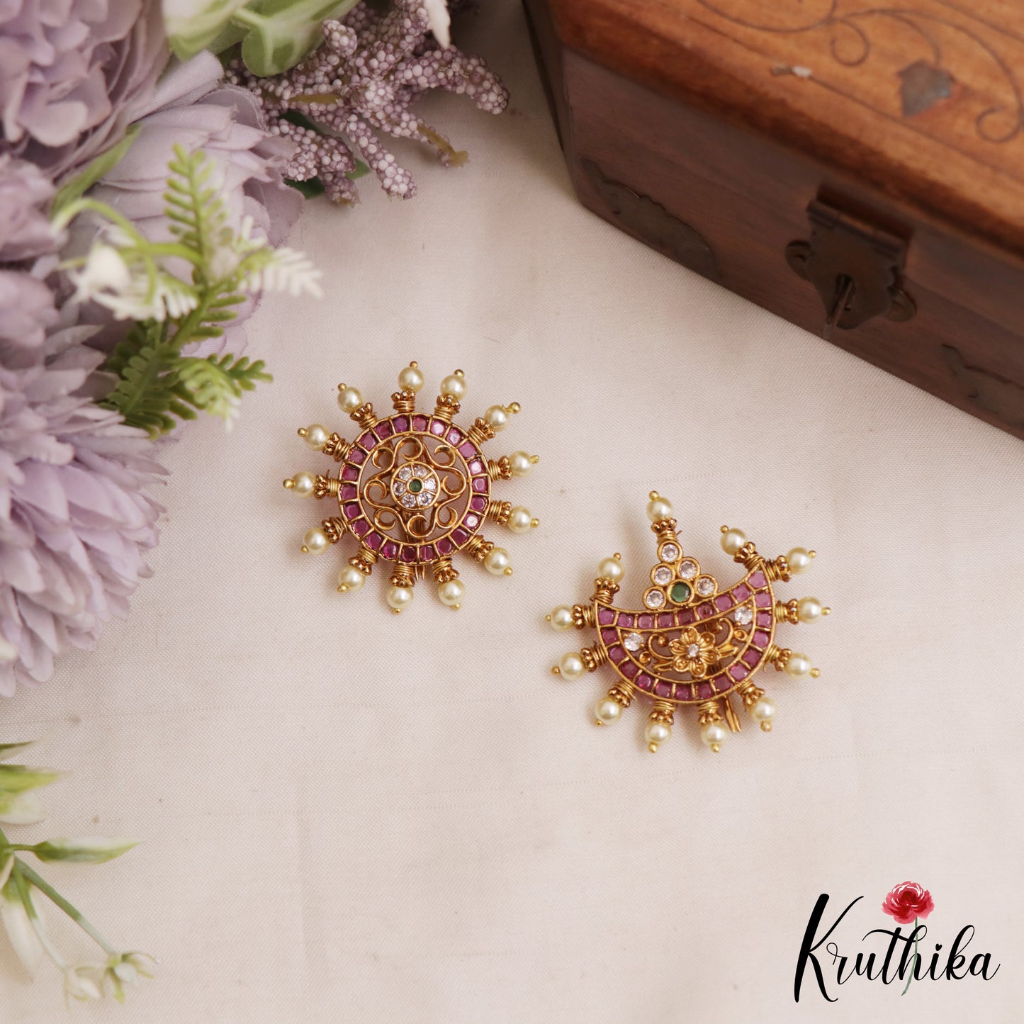 Classic Floral Motifs Chandra Surya Jadau Hair Ornaments J402