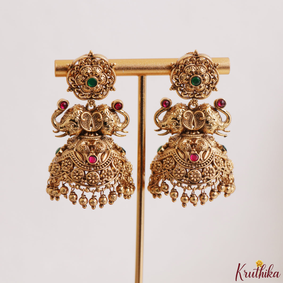 Premium Nagas Elephant Jadau Jhumkas with golden beads E1244