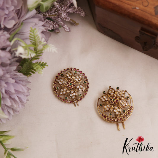 Sparkling Floral Motifs Chandra Surya Jadau Hair Ornaments J403