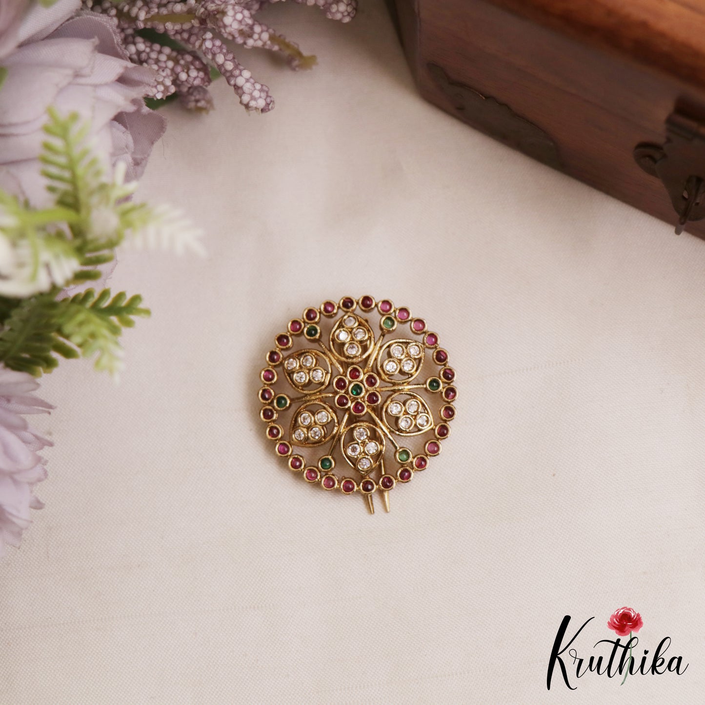 Sparkling Floral Motifs Chandra Surya Jadau Hair Ornaments J403