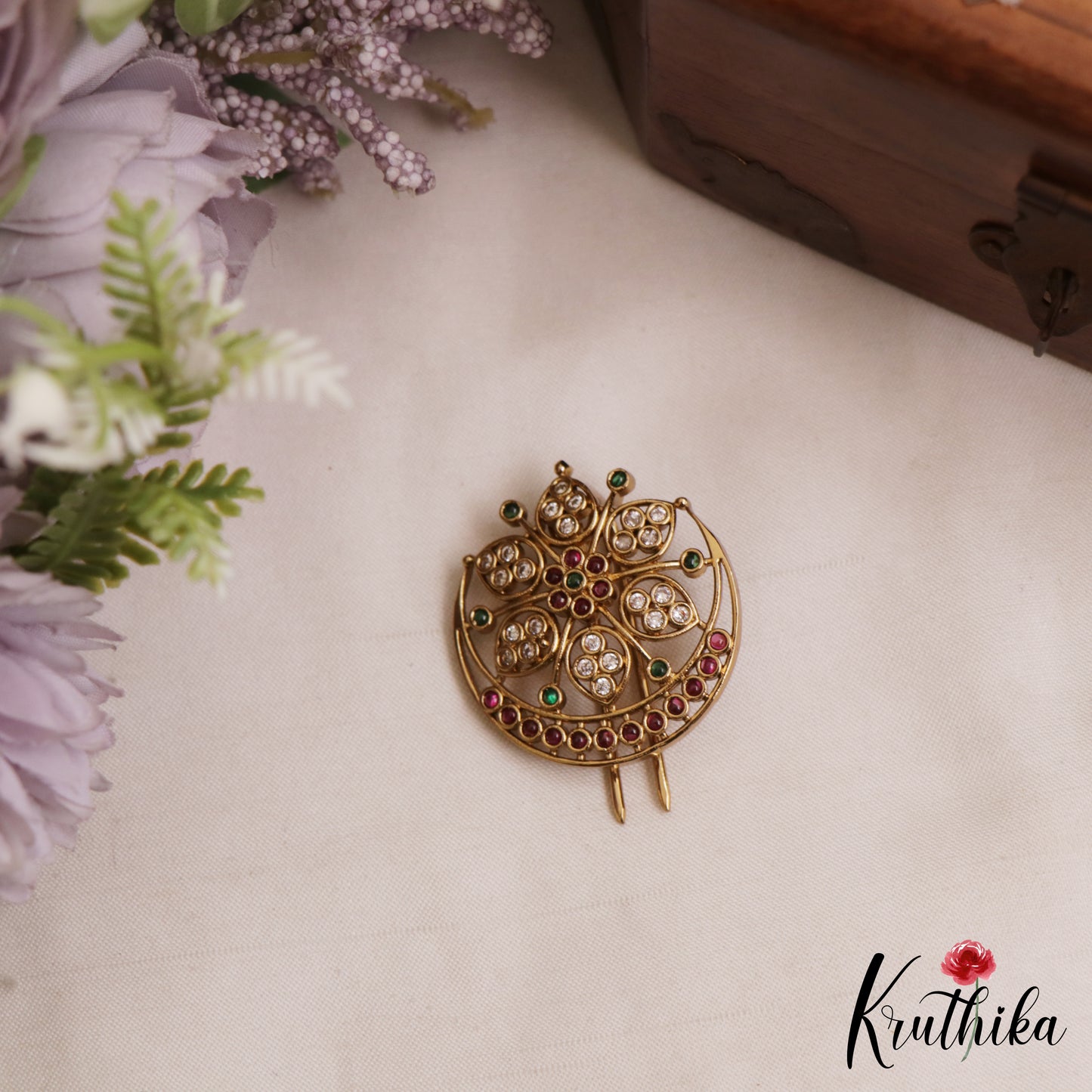 Sparkling Floral Motifs Chandra Surya Jadau Hair Ornaments J403