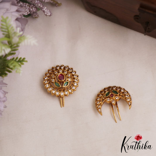 Pretty Floral Motifs Chandra Surya Jadau Hair Ornaments J404