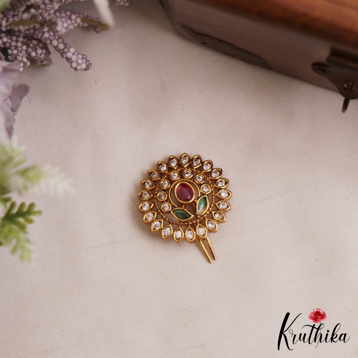 Pretty Floral Motifs Chandra Surya Jadau Hair Ornaments J404