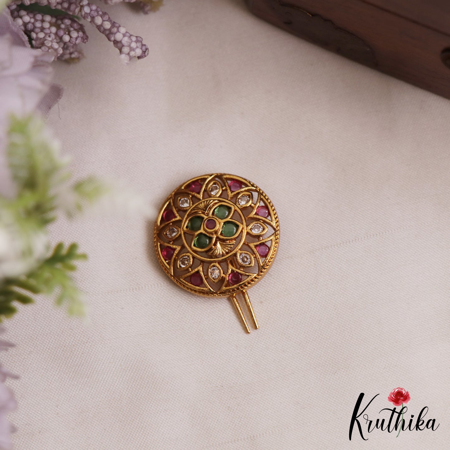 Elegant Floral Motifs Chandra Surya Jadau Hair Ornaments J405