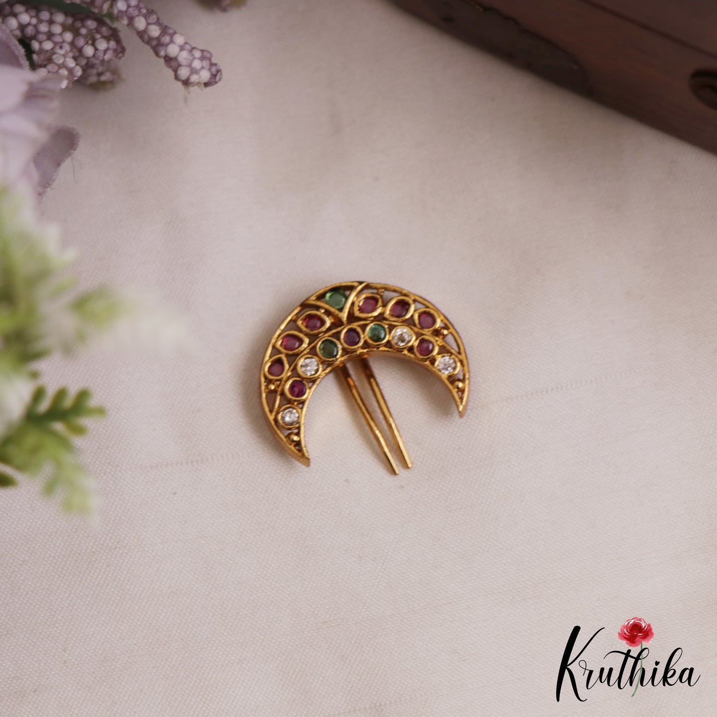 Elegant Floral Motifs Chandra Surya Jadau Hair Ornaments J405