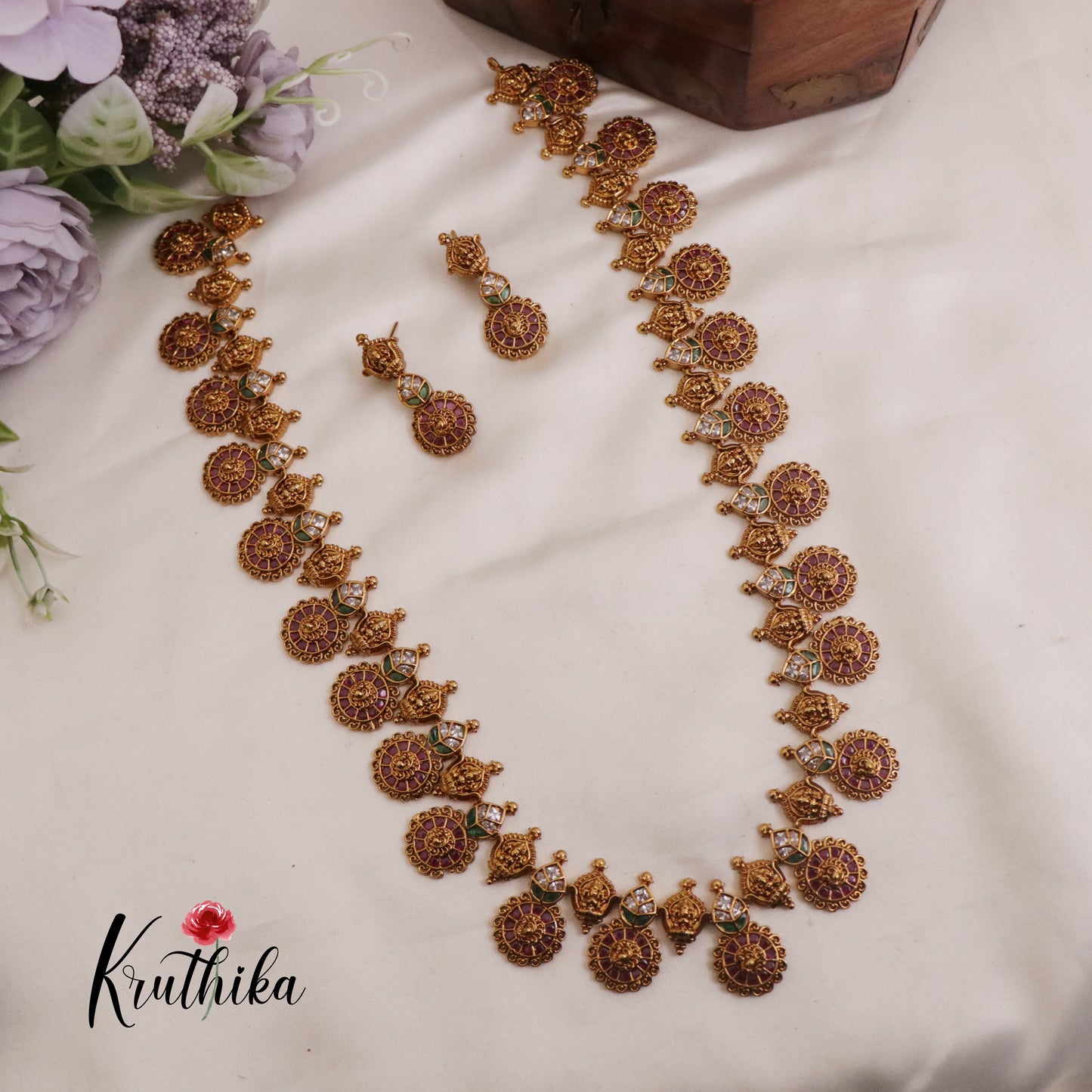 Elegant AD Temple Lakshmi Kasu Kemp Haaram LH1984