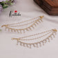 Trendy CZ Sparkling Three Layer Floral Studded Pearl Drop  Earchains EC139