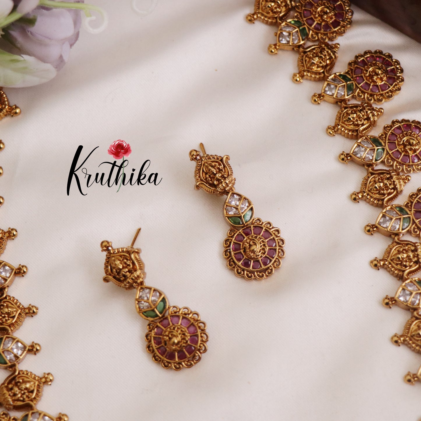 Elegant AD Temple Lakshmi Kasu Kemp Haaram LH1984