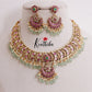 Beautiful Budget Friendly Jadau Floral Necklace with Pastel Green Beads NC2386