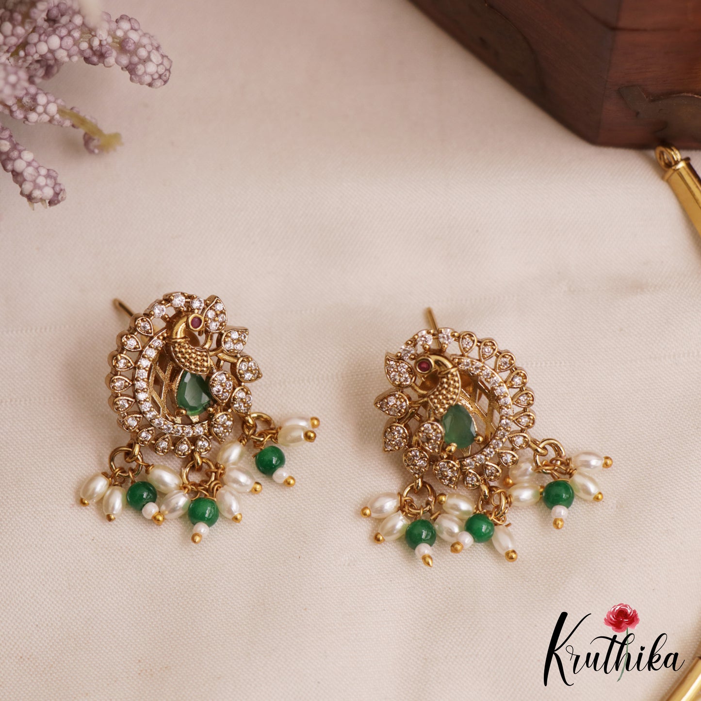 Elegant Peacock Motifs CZ Hasli Choker With Rice Pearl Drops NC3075 (Available In 2 Colors)